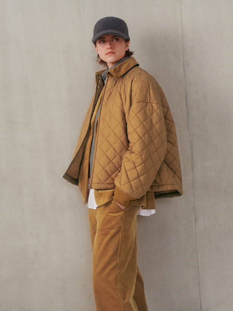 15. Quilted Jacket + Sweater + Corduroys