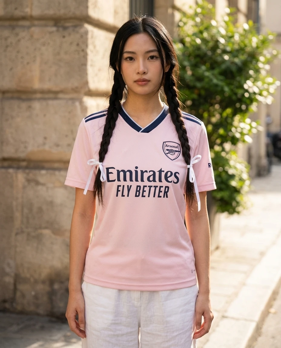 1. Pink Football Jersey + White Denim Shorts