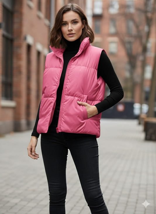 15. Pink Puffer Vest + Black Leggings