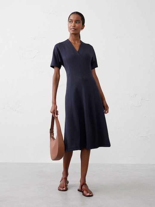 9. Navy Dress + Tan Accessories