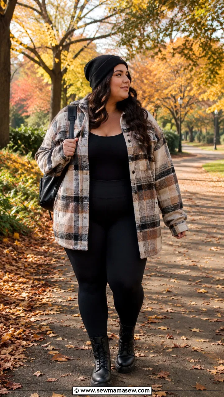 Plaid shacket with leggings fall casual outfit