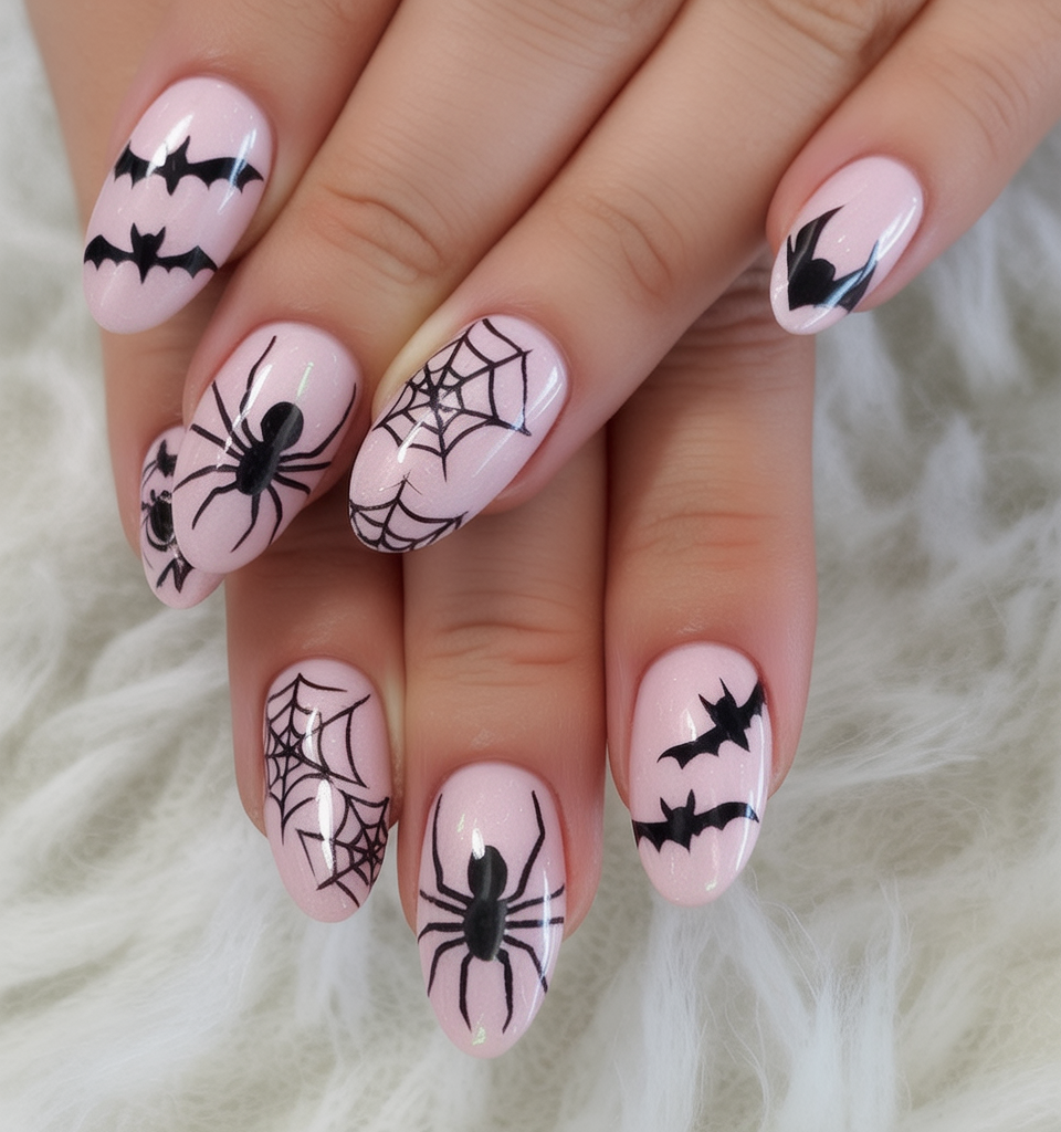 Blush Pink with Delicate Bat Cuticle Art