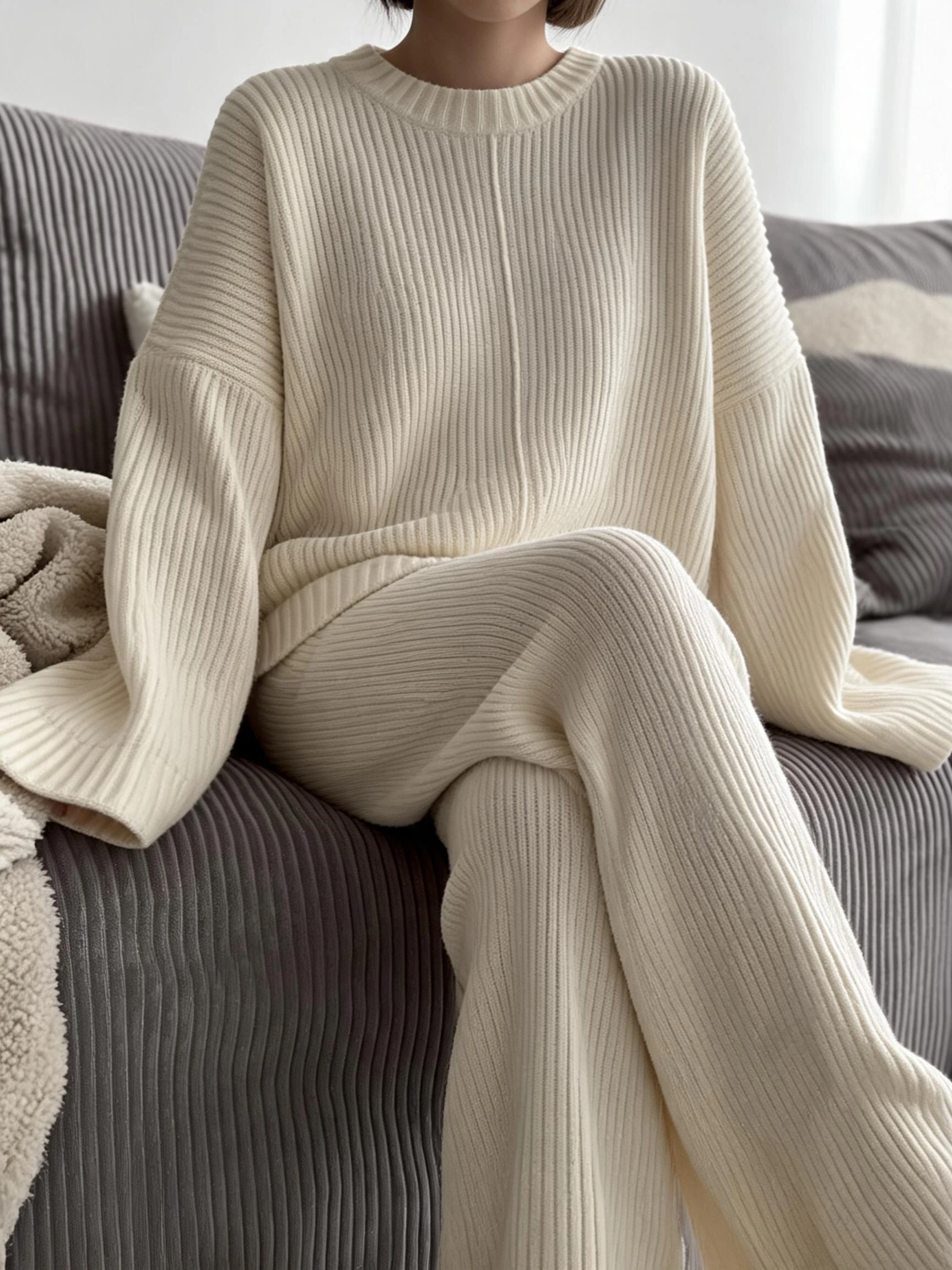 Cream knit matching set cozy fall outfit