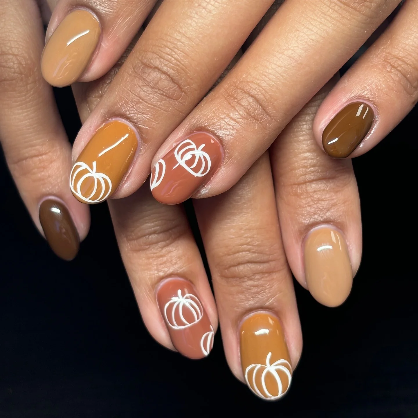 Taupe Nails with a Tiny Pumpkin Dot