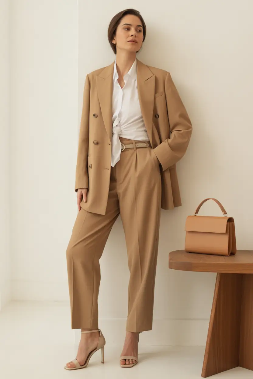 Wool blazer with tailored trousers fall work outfit