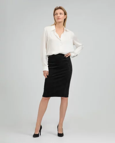 Suede pencil skirt office outfit