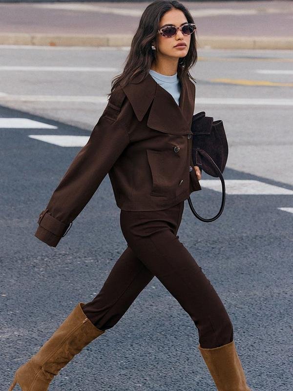 Brown suede suit outfit for fall