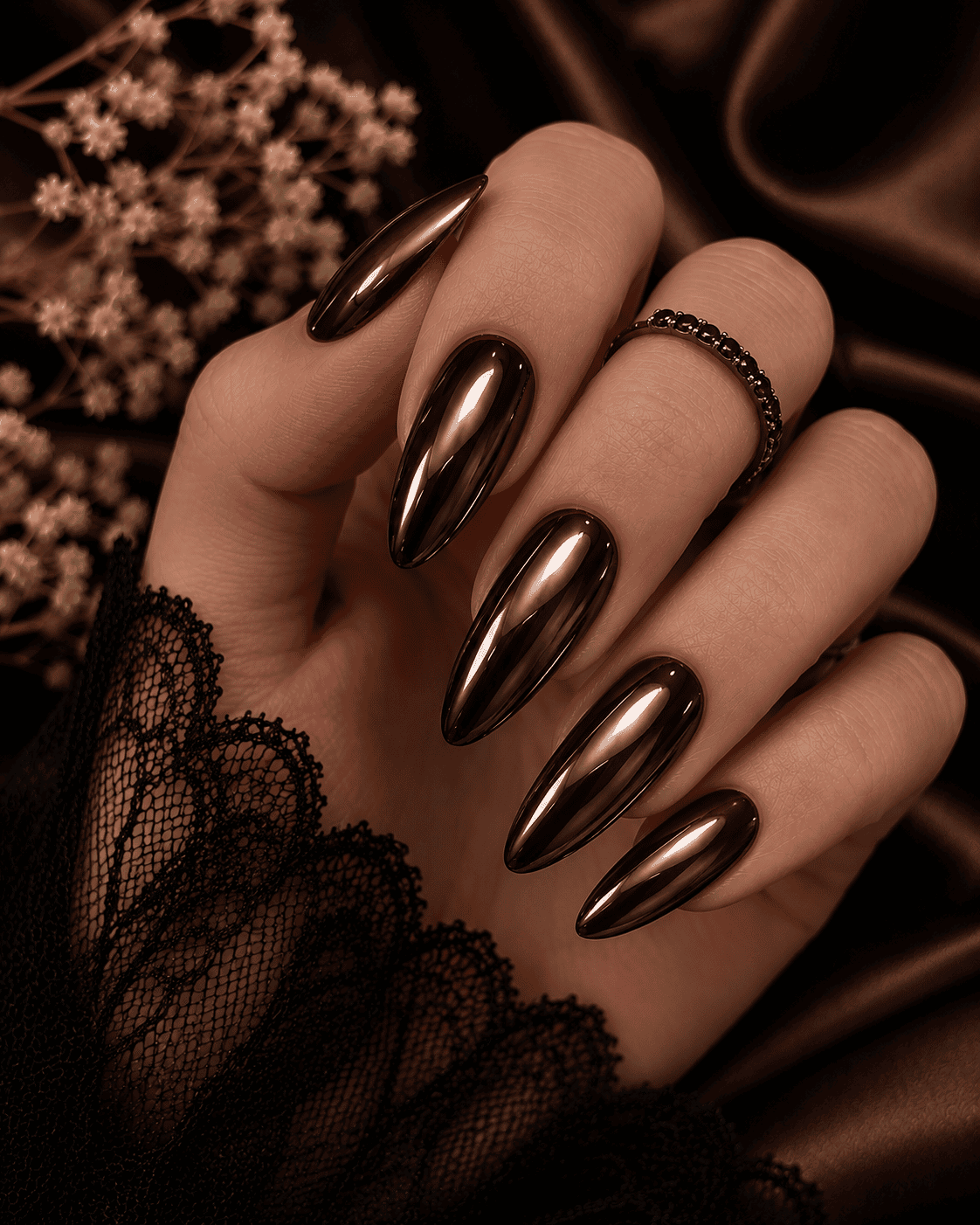 Chocolate brown chrome nails