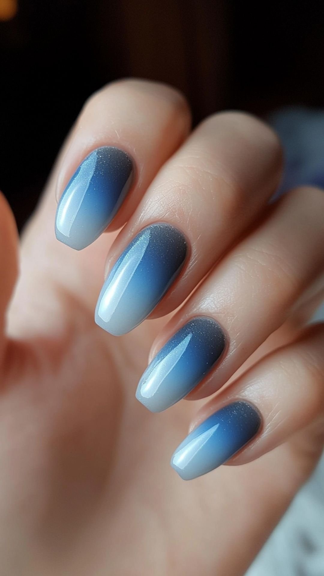 Navy blue shimmer fall nails