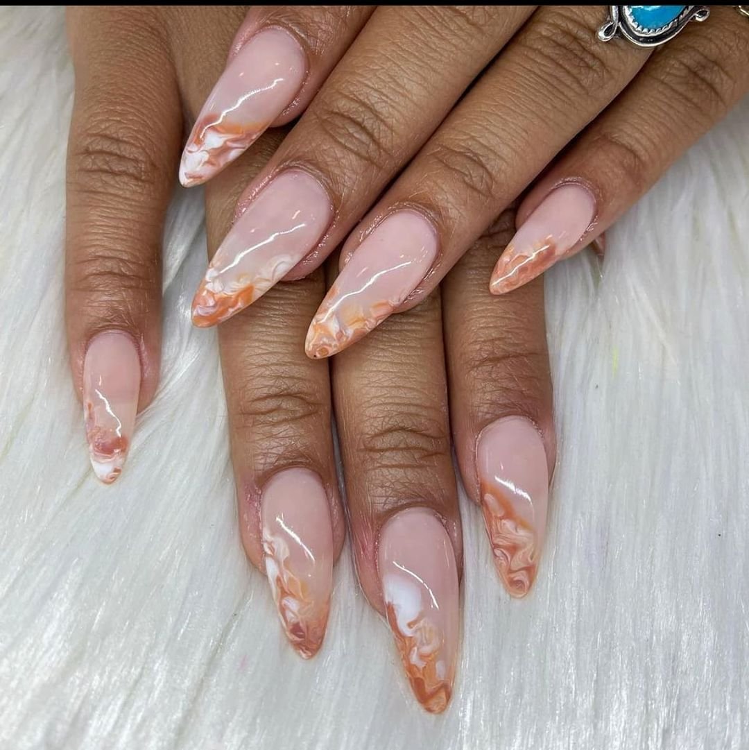 Pumpkin spice marble nails