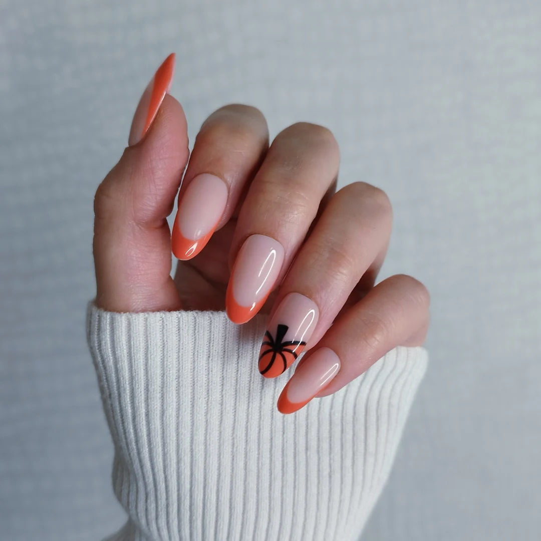 Burnt orange micro French tip Halloween nails