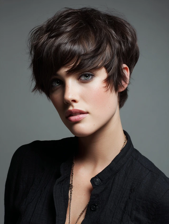 Shaggy bixie haircut with curtain bangs