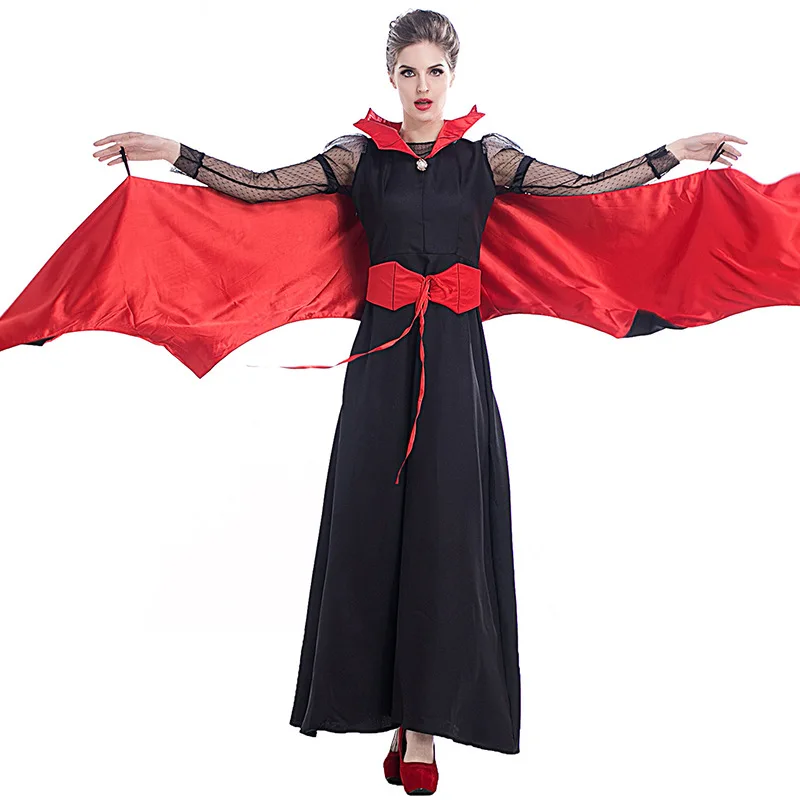 Sultry vampire Halloween costume with a black dress