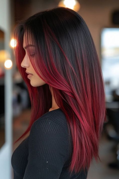 Blood red balayage vampire hairstyle