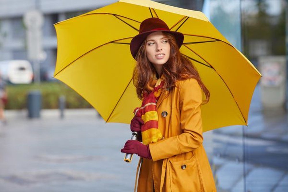 Transparent umbrella with satin slip dress fall outfit
