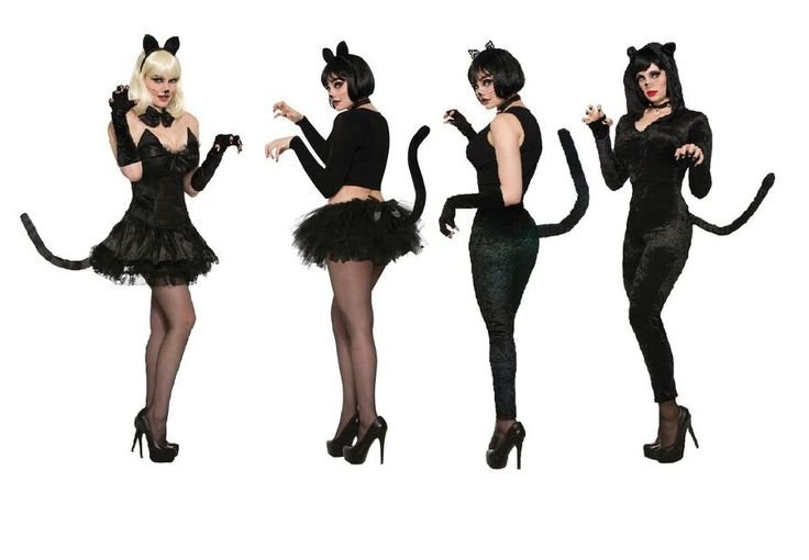Black cat Halloween costume with a black dress