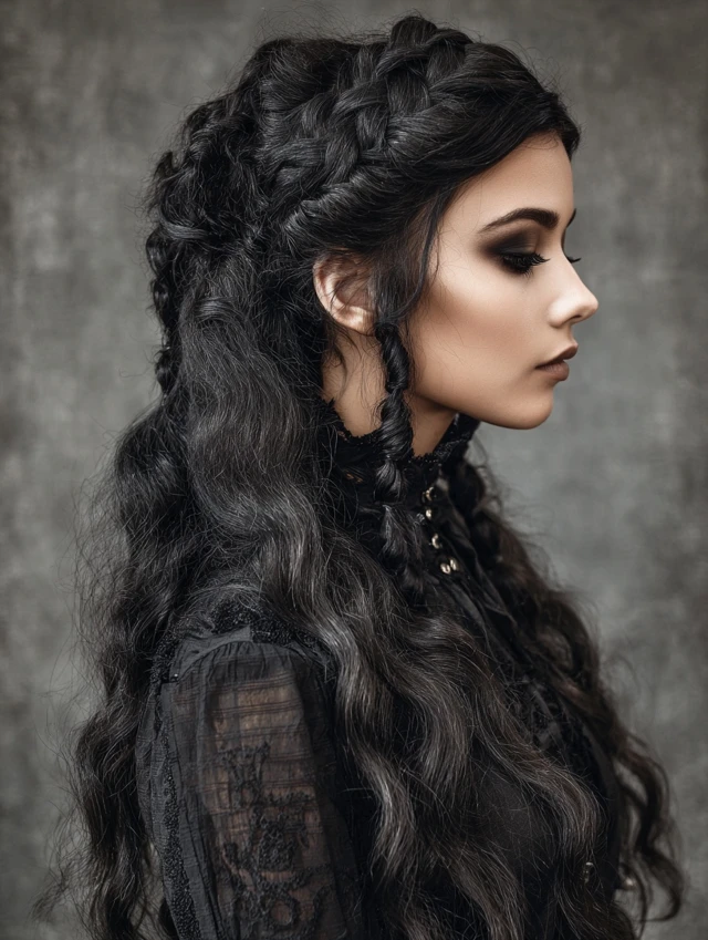 Gothic braided crown vampire hairstyle