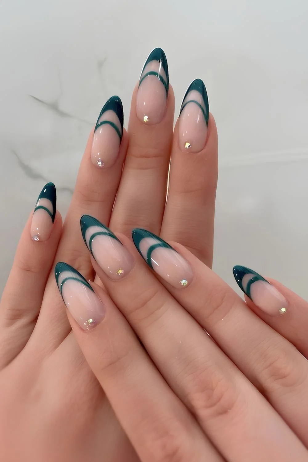 Deep witch green micro French tip nails