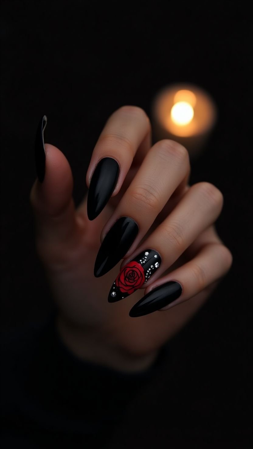 Black Rose Nail Art Dark