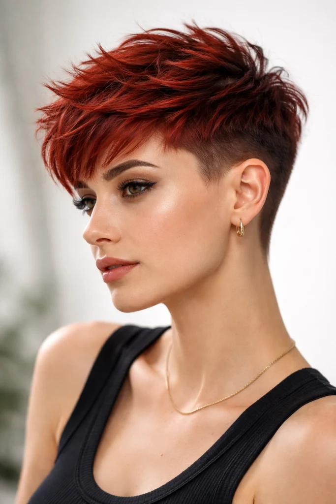 Vampire red pixie cut hairstyle