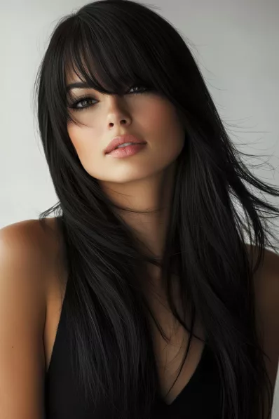 Dramatic side swept bangs vampire hairstyle