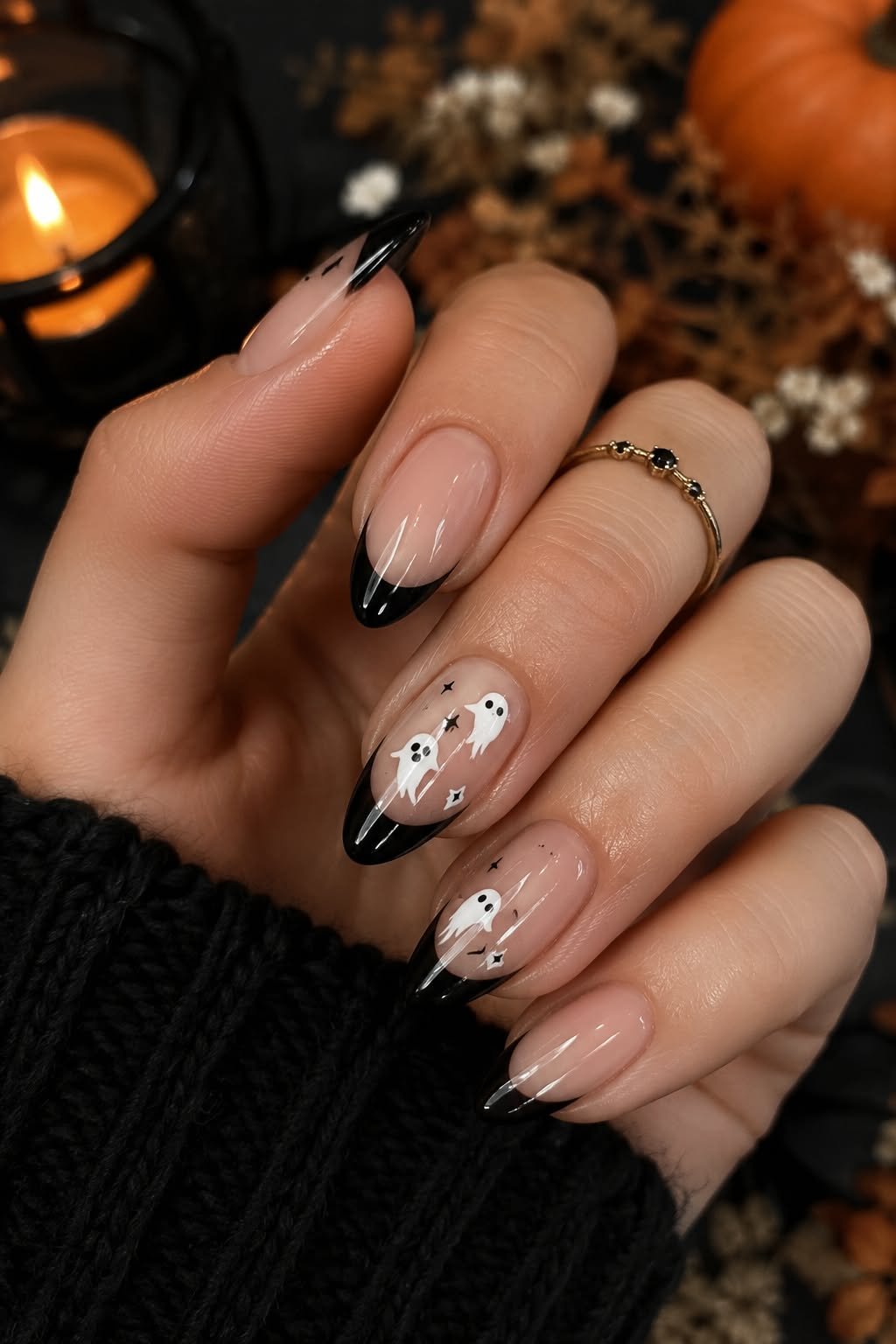 Black French Tip Nails Halloween Ghost