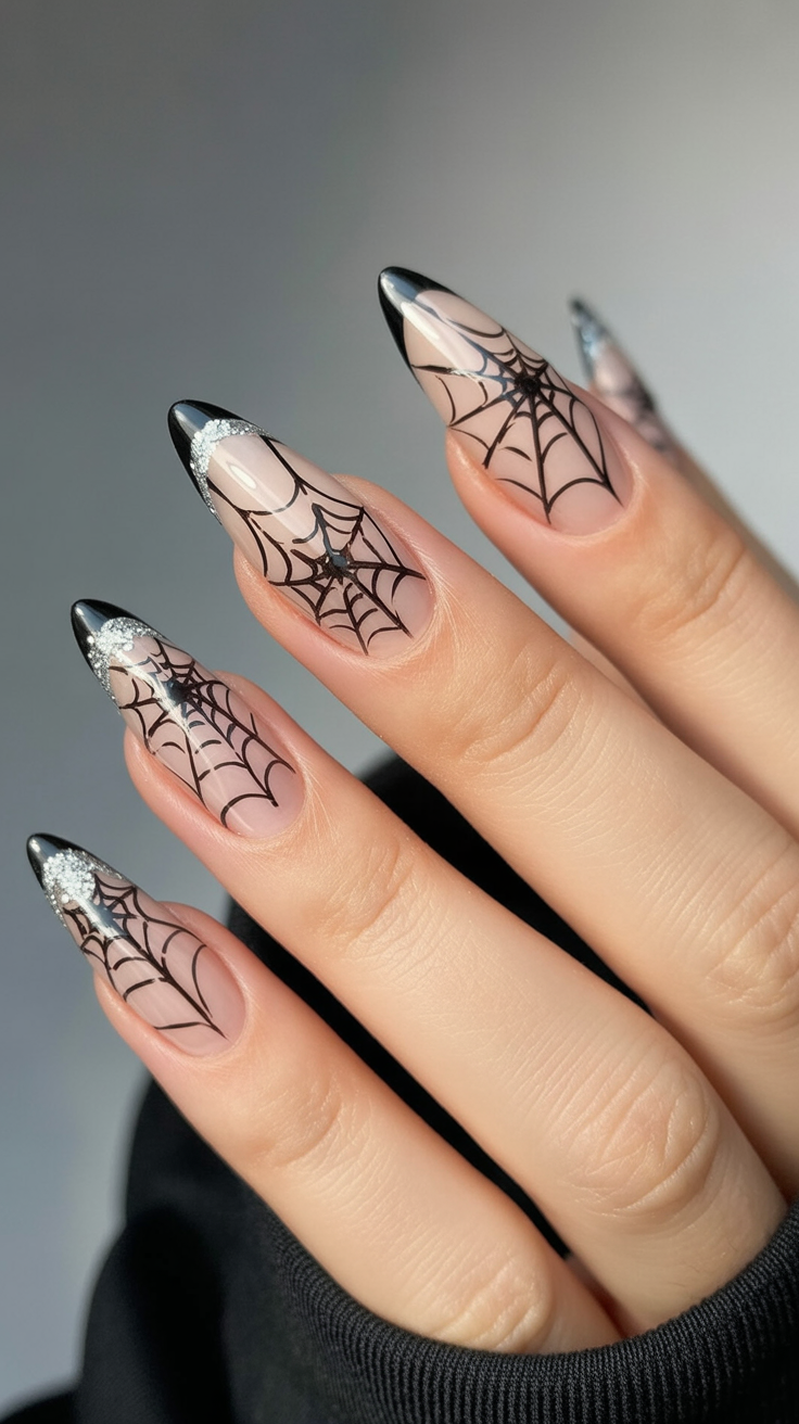 Delicate Spiderweb Accent - Halloween nail art