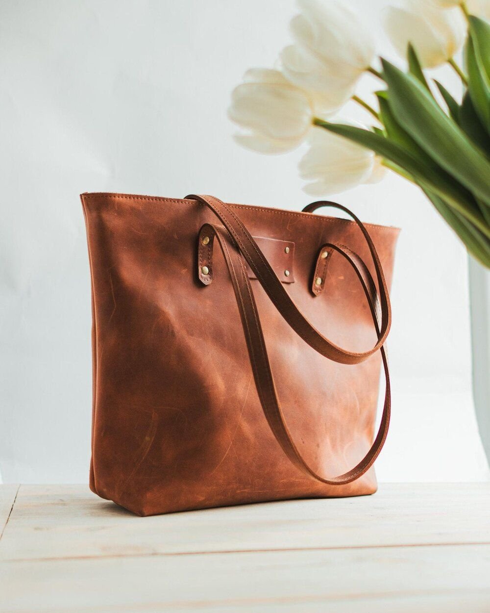 Leather tote bag gift for her