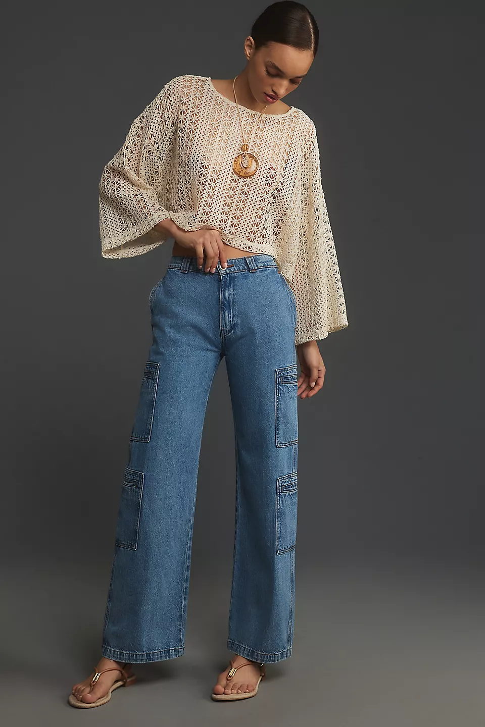 Crochet top with high waisted jeans boho fall outfit