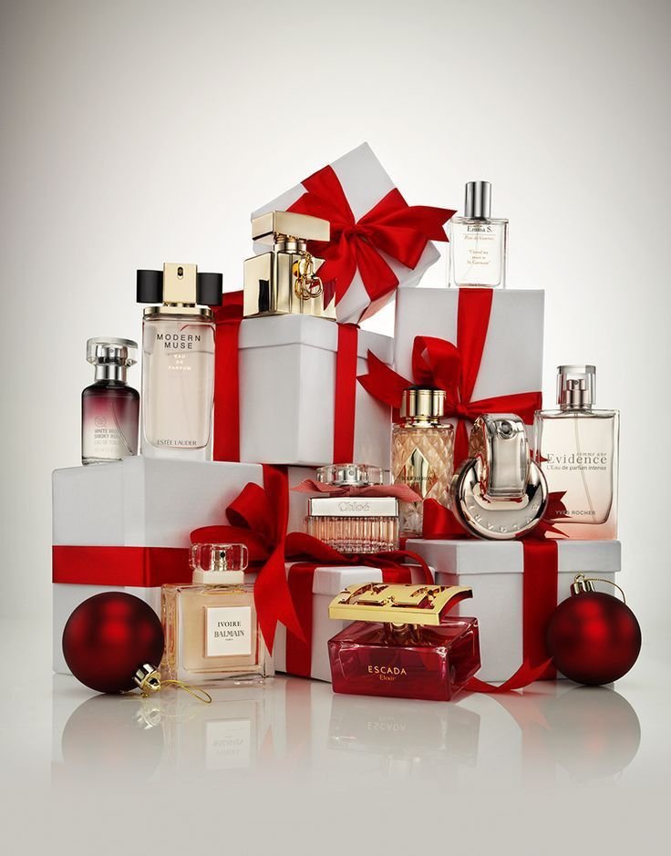 Luxury perfume bottle in a Christmas gift box