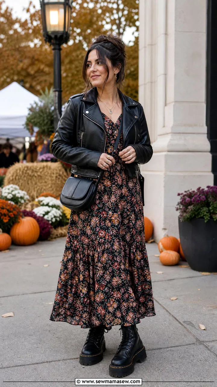 Faux leather jacket with boho dress fall festival