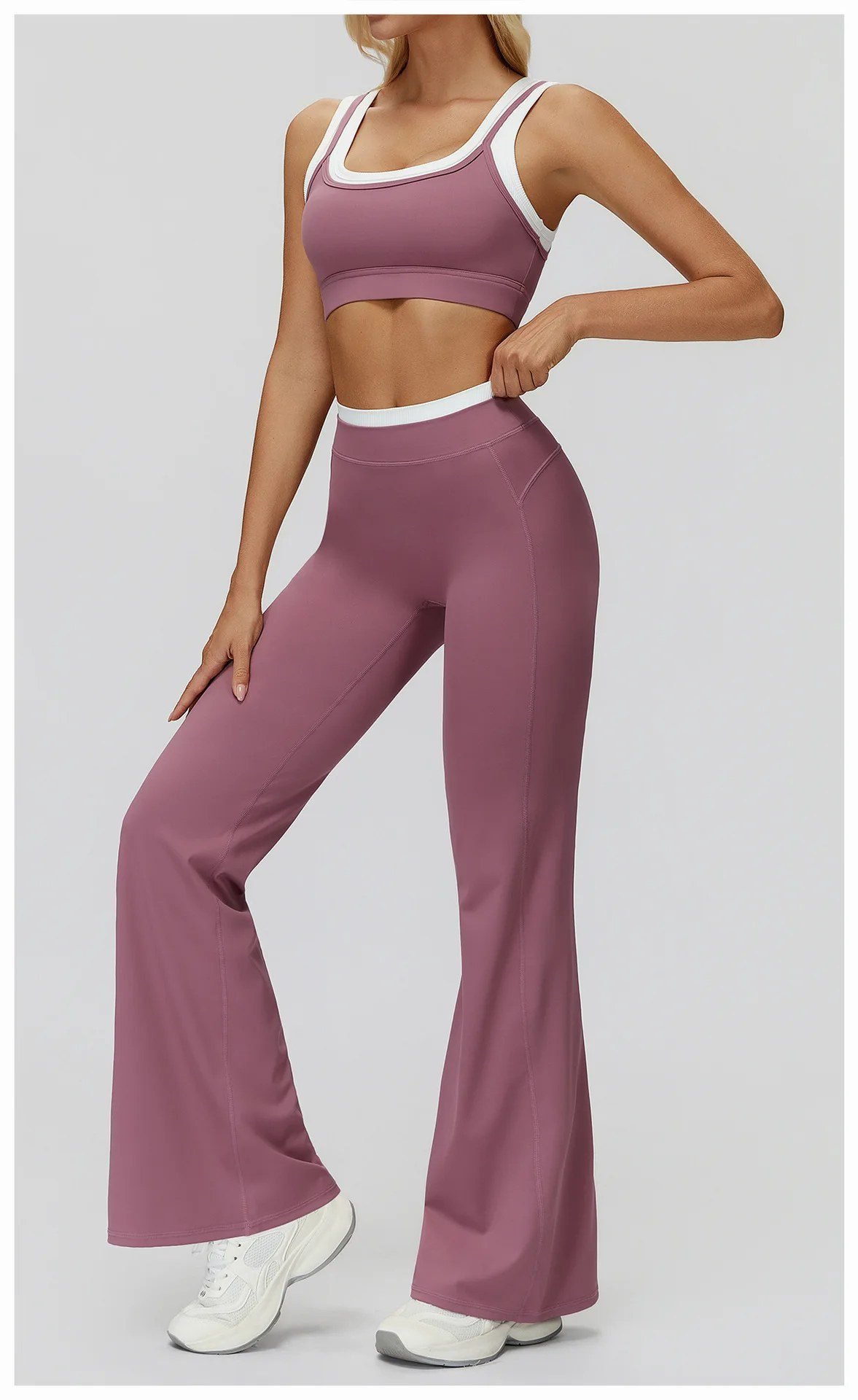 Retro flare leggings matching workout set woman