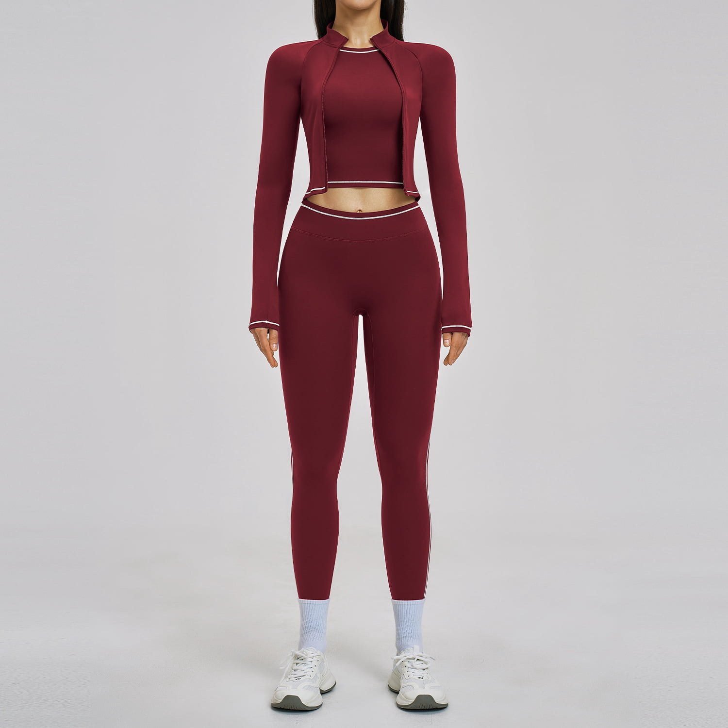 Plum burgundy matching workout set woman fall athleisure