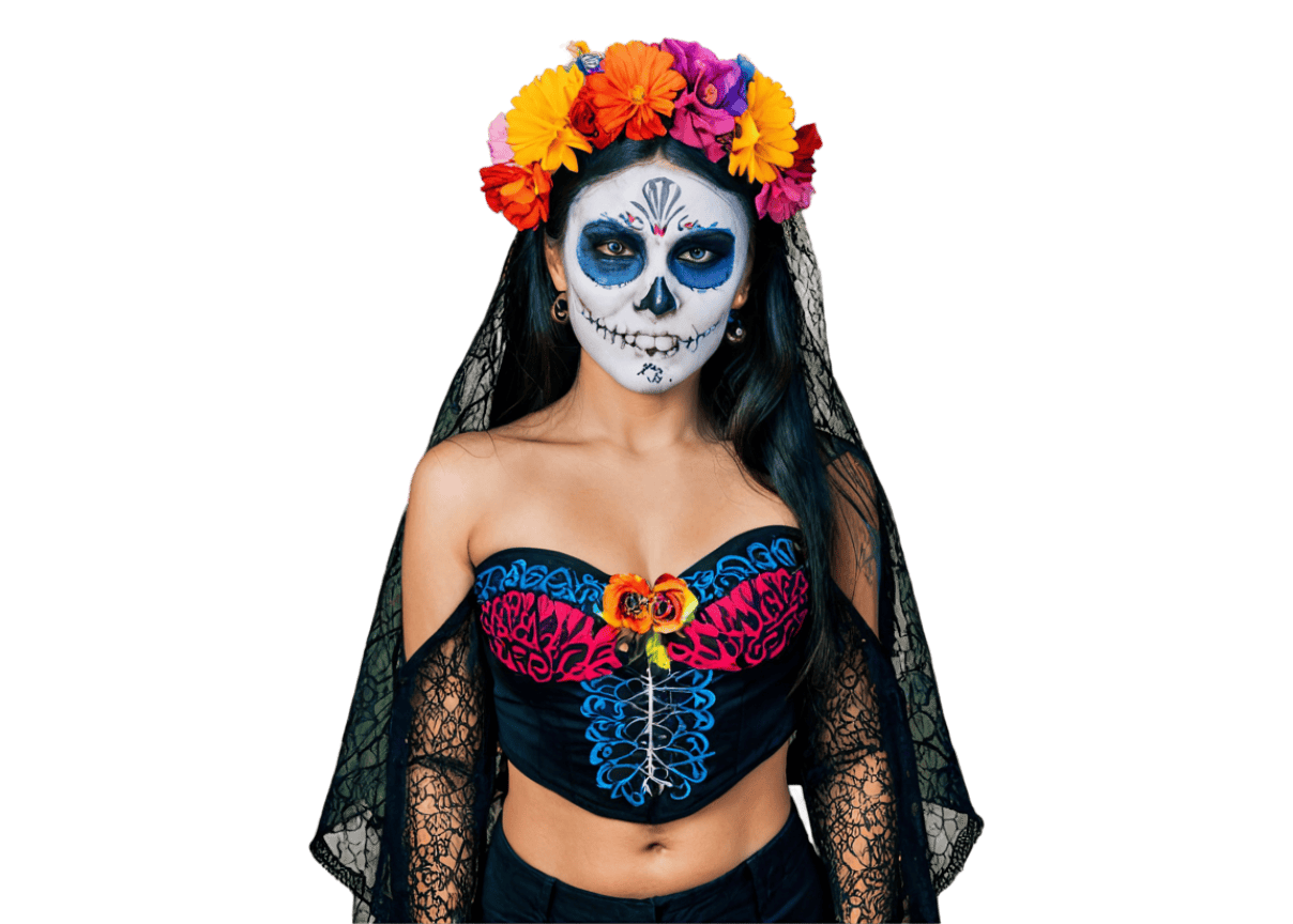 Woman in Day of the Dead La Catrina sugar skull costume