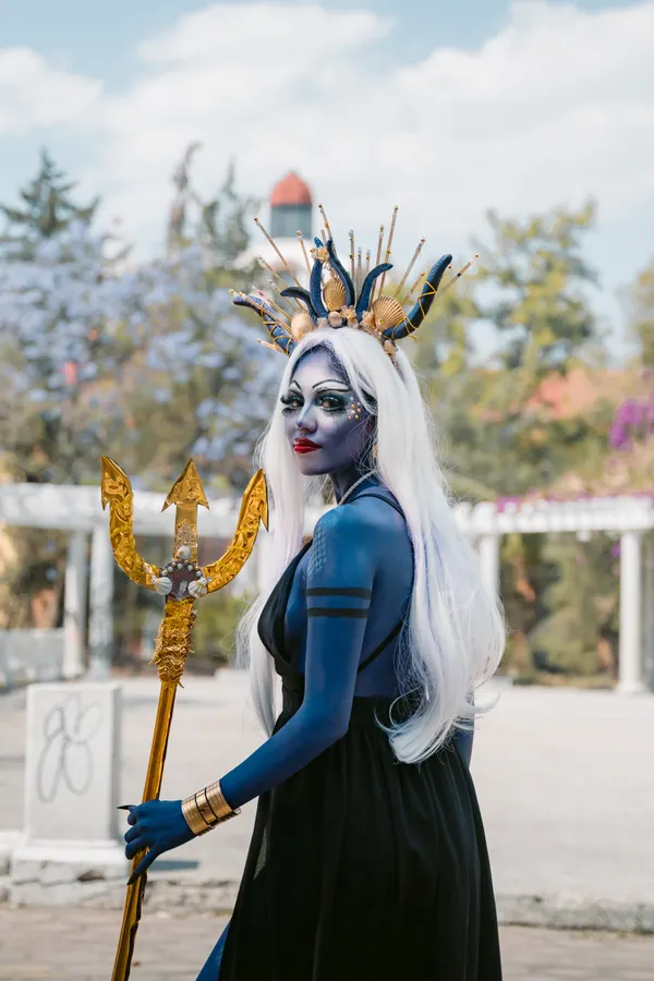Black woman in an island mermaid Halloween costume with shells