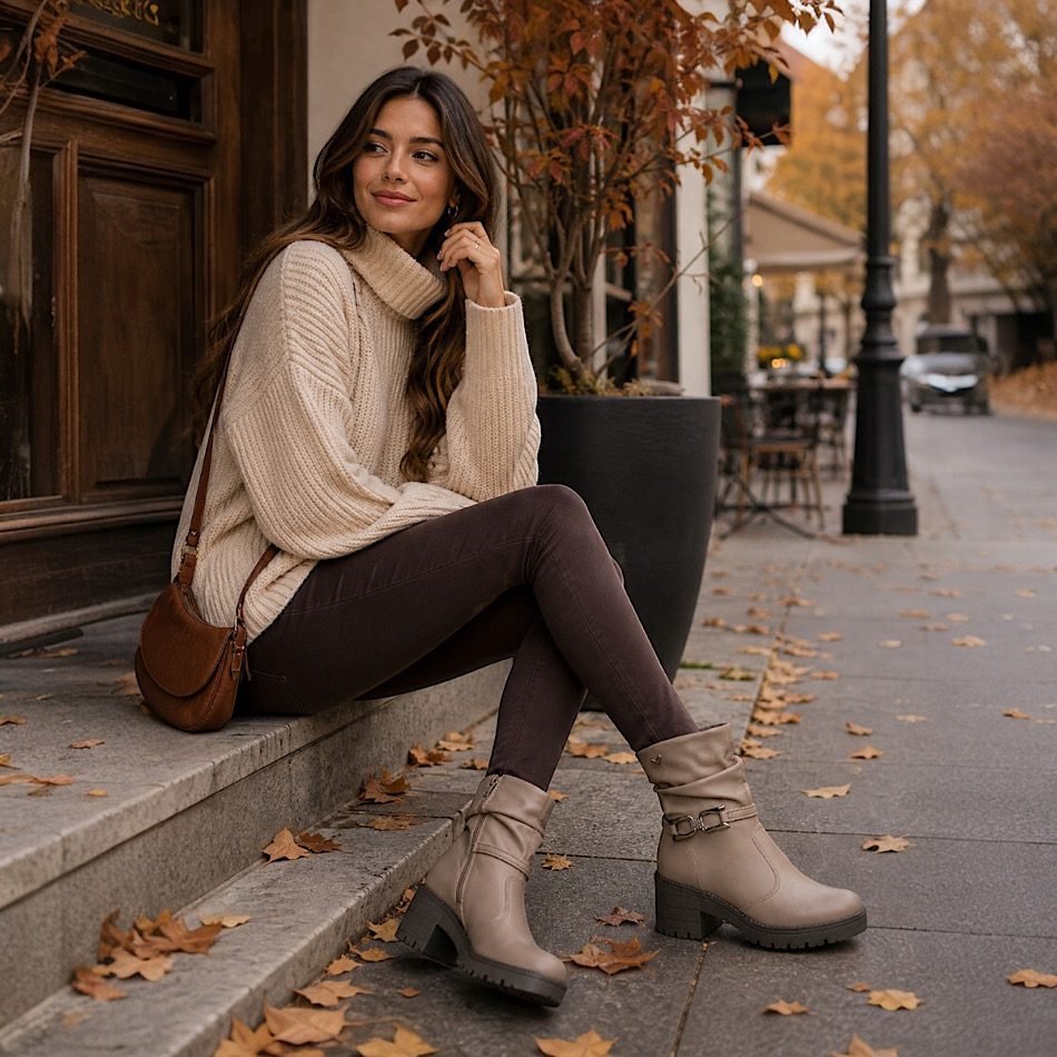 Buckle boots fall street style outfit