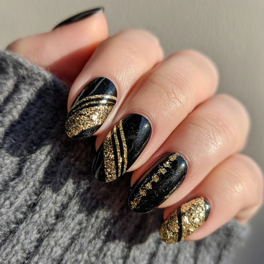 Black and gold nail art design