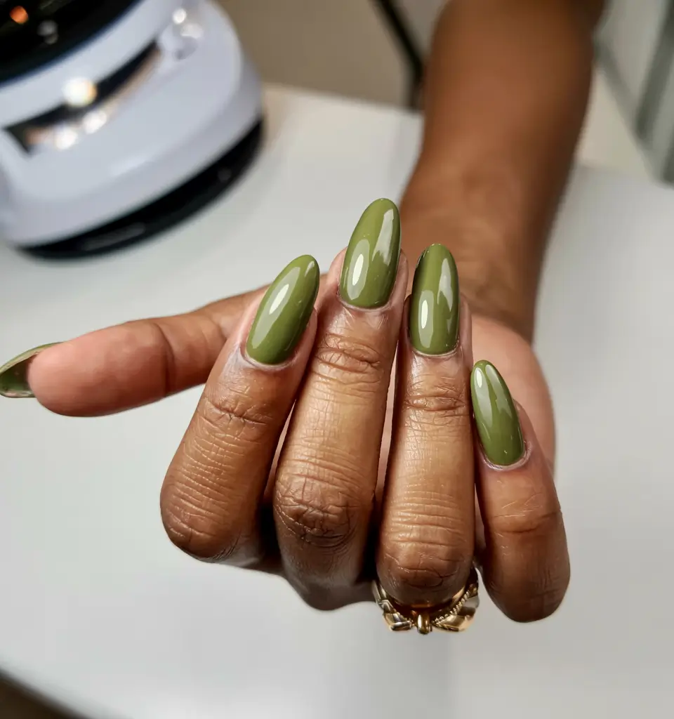 Olive green nails on Black women