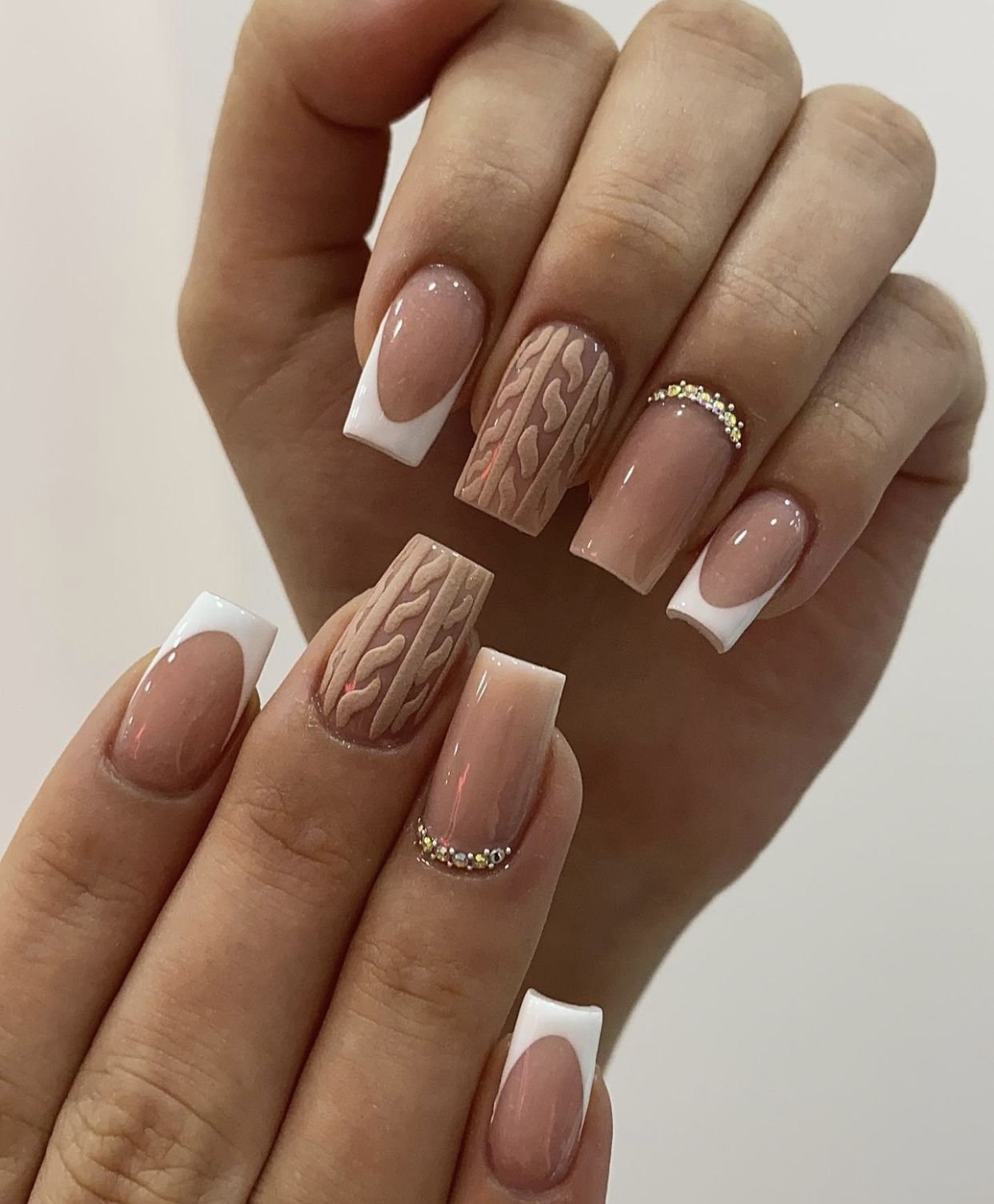 1. Classic Cable Knit Nude Nails