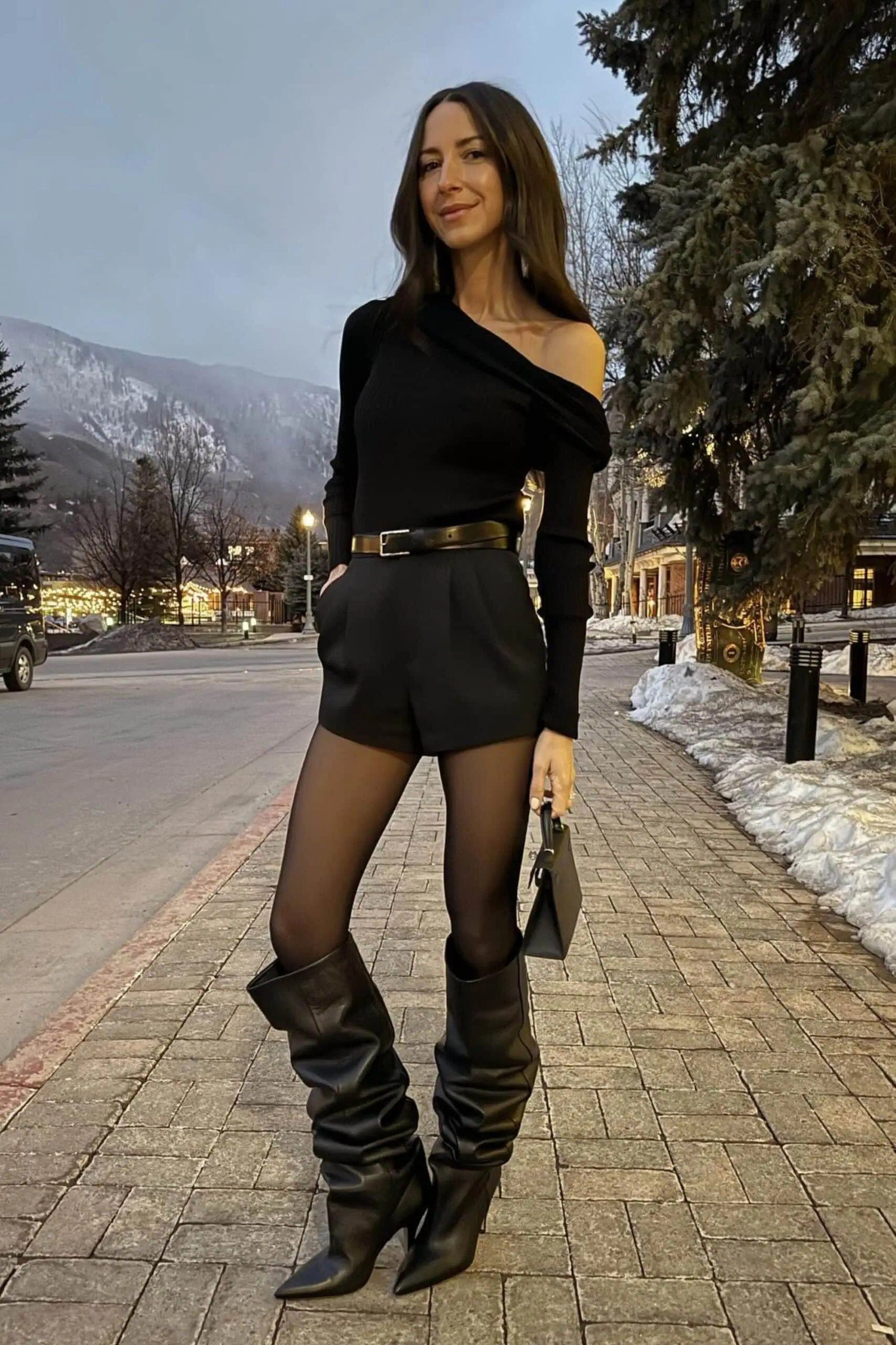 Black trench coat over black dress Halloween outfit