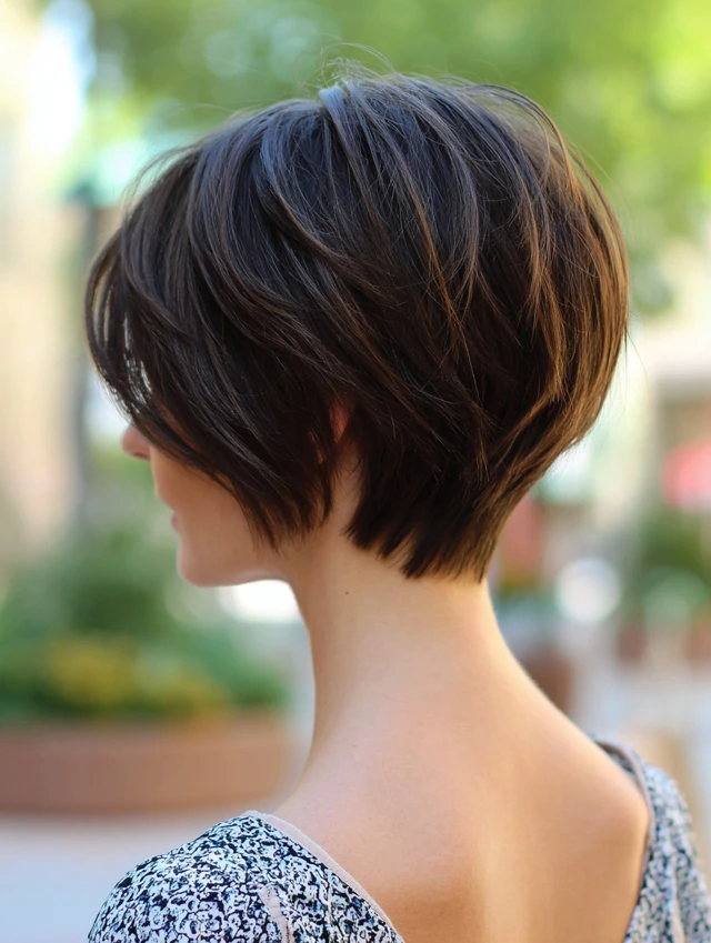 Stacked bob with side swept bangs