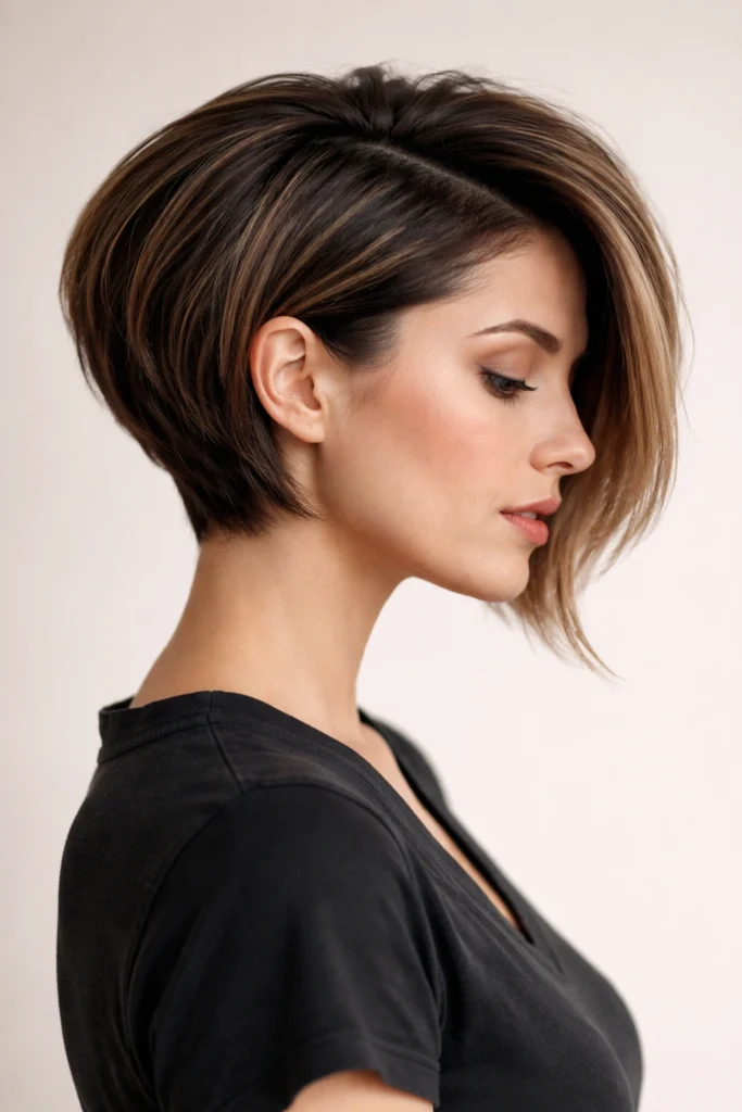 Choppy stacked bob haircut with texture