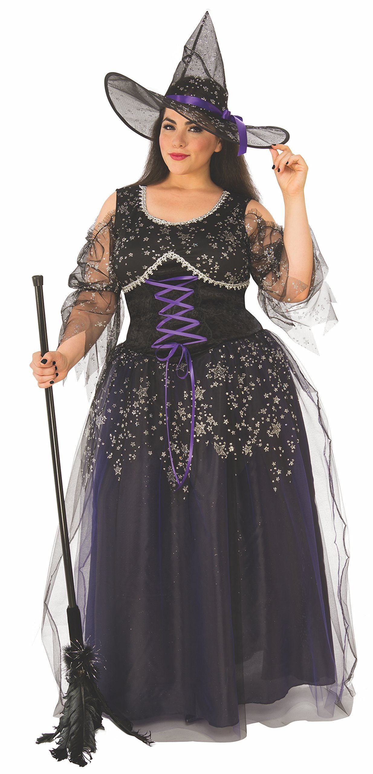 Curvy witch queen Halloween costume with black dress