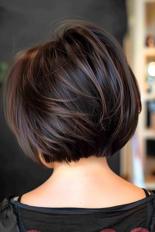 Blunt edge stacked bob haircut