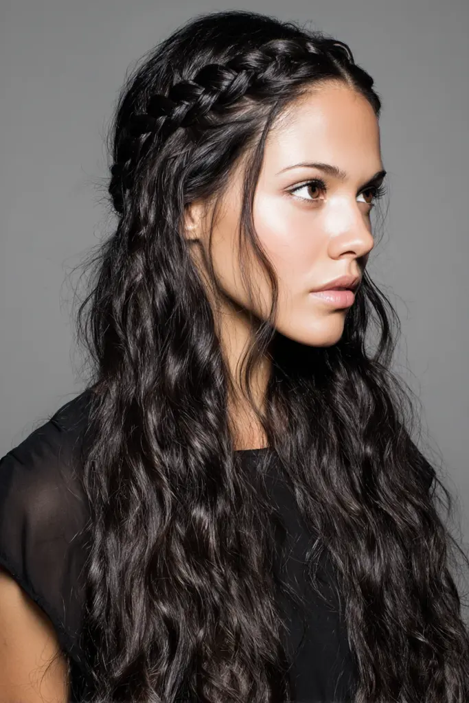Half up crown braid witchy hairstyle