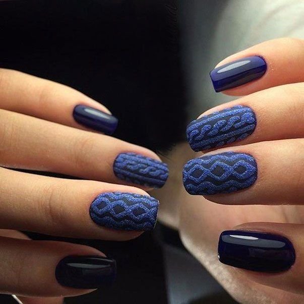 11. Navy Blue Sweater Nails