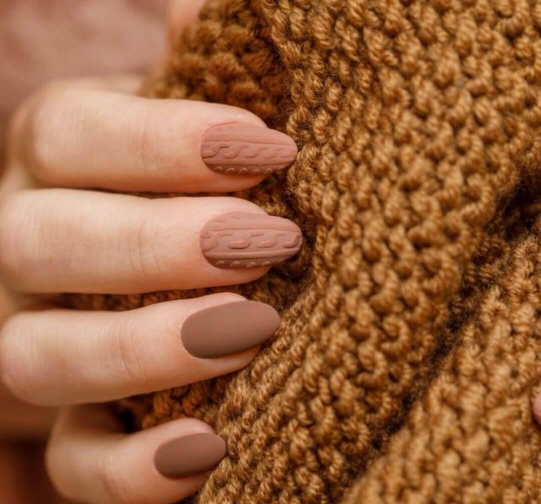 13. Caramel Cable Knit Nails