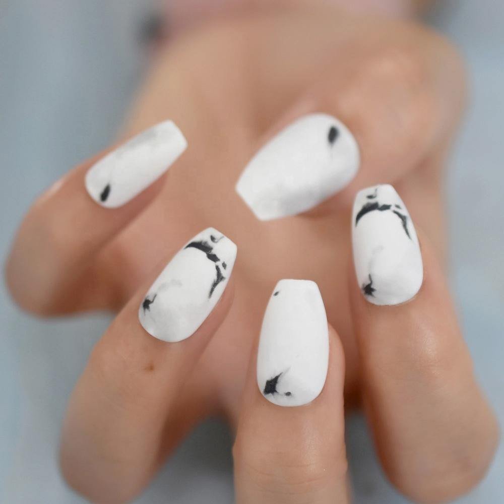 Black marble halloween press on nails
