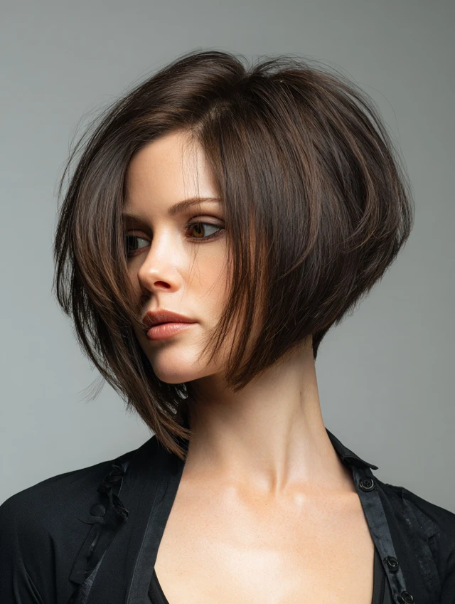 Stacked bob haircut with bangs