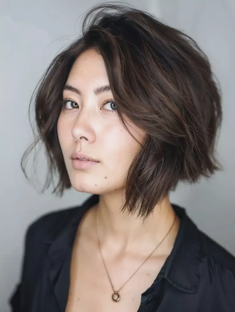 Tousled dark bob witchy hairstyle